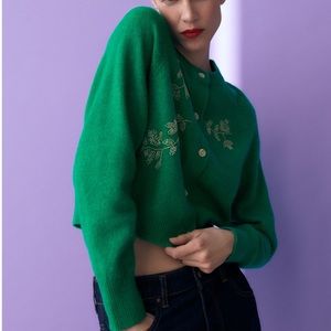 Zara green embellished beads festive sweater
